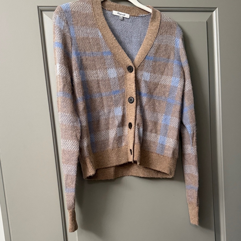 Madewell Plaid Cardigan - Brown and Blue